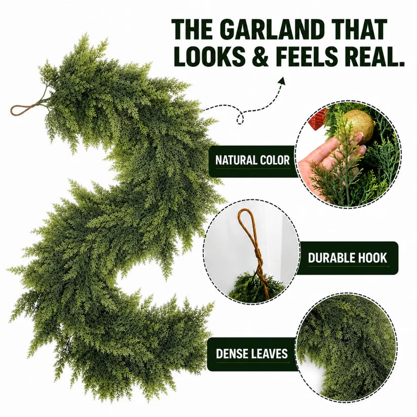 🎄 6ft Real Touch Artificial Cedar Garland | Lifelike Winter Pine Greenery for Christmas Mantle