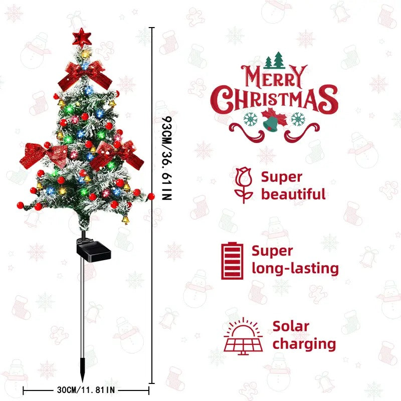 🔥Christmas Sale🎁Christmas 35Inch Solar Lighted Christmas Trees Outdoor, Snow-Flocked Pathway Trees with Multicolor LEDs