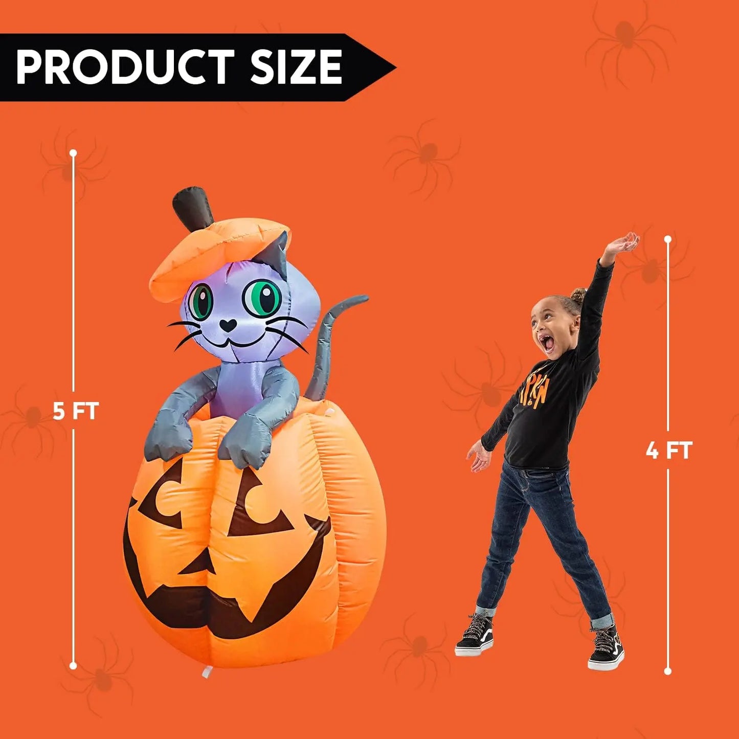 🐱HALLOWEEN FLASH SALE: 5FT INFLATABLE CAT ON PUMPKIN — THE ULTIMATE YARD DECORATION!🐱