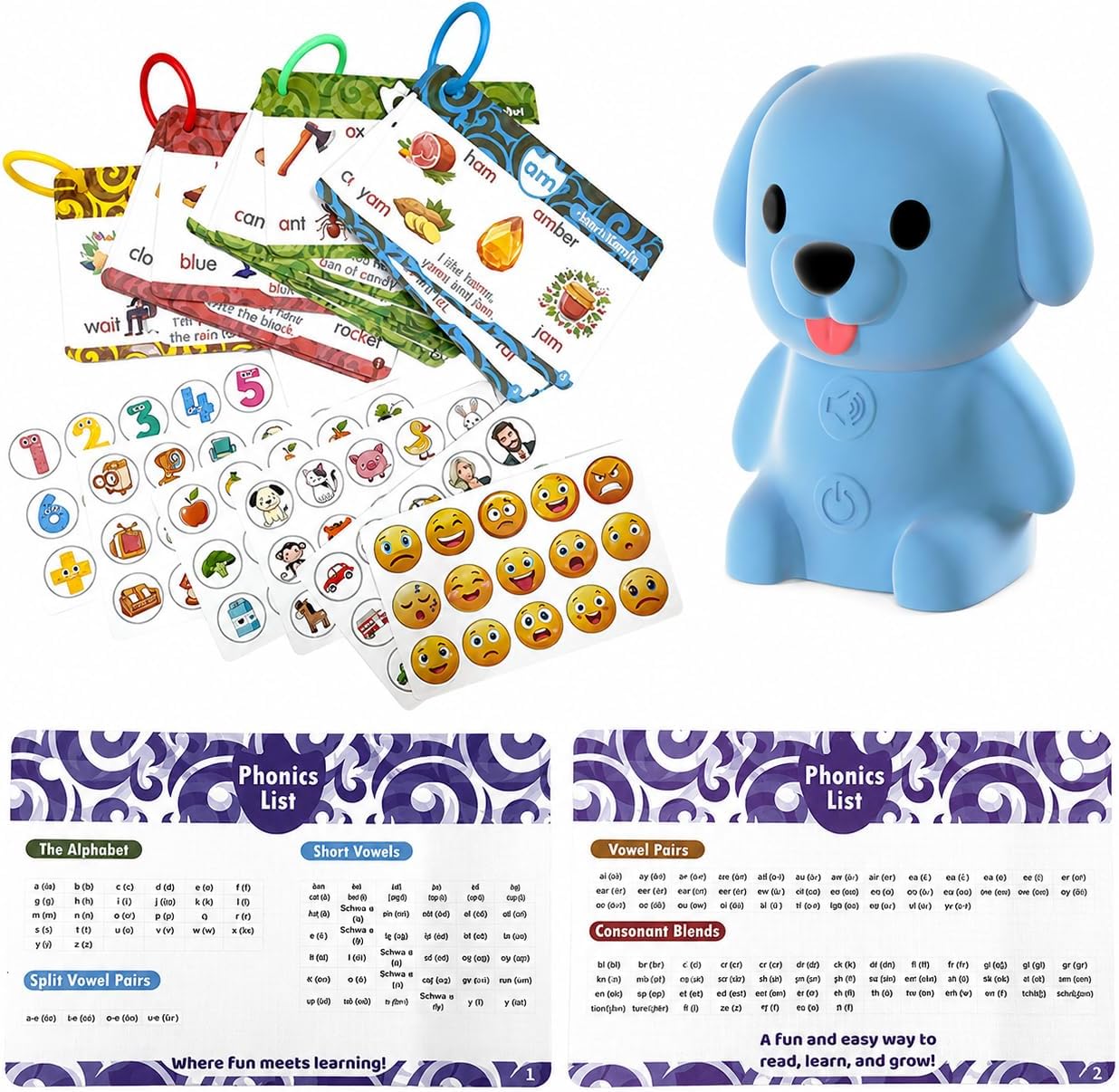 Phonics Flash Cards with Talking Pen, Interactive Learn-to-Read Games for Kids Ages 4-8, 21 Stages