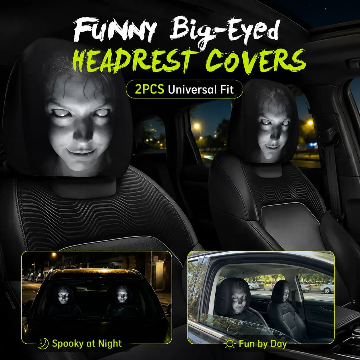 ๐ Funny Cartoon Car Headrest Covers โ 2PCS Universal Fit ๐
