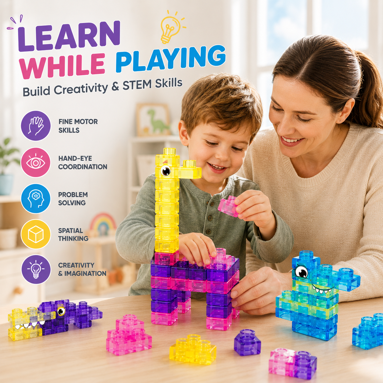 🧩 Soft Jelly Building Blocks – Squishy Stretchable Bath Blocks (40PCS)