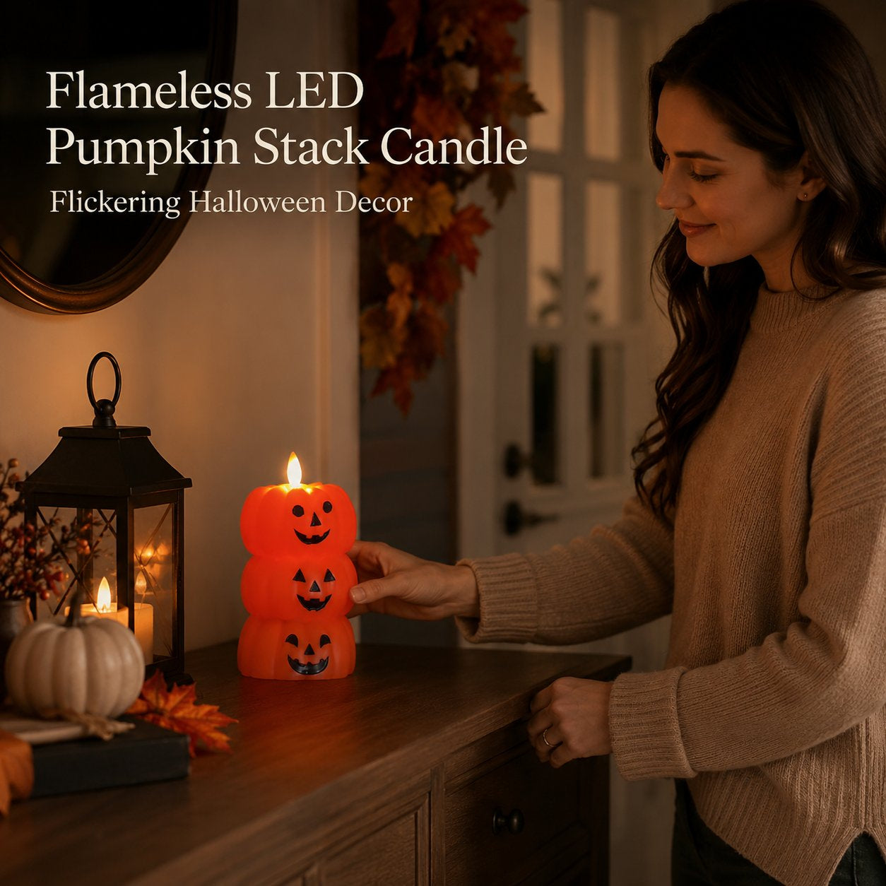 ššFlameless LED Pumpkin Stack Candle - Flickering Halloween Decor
