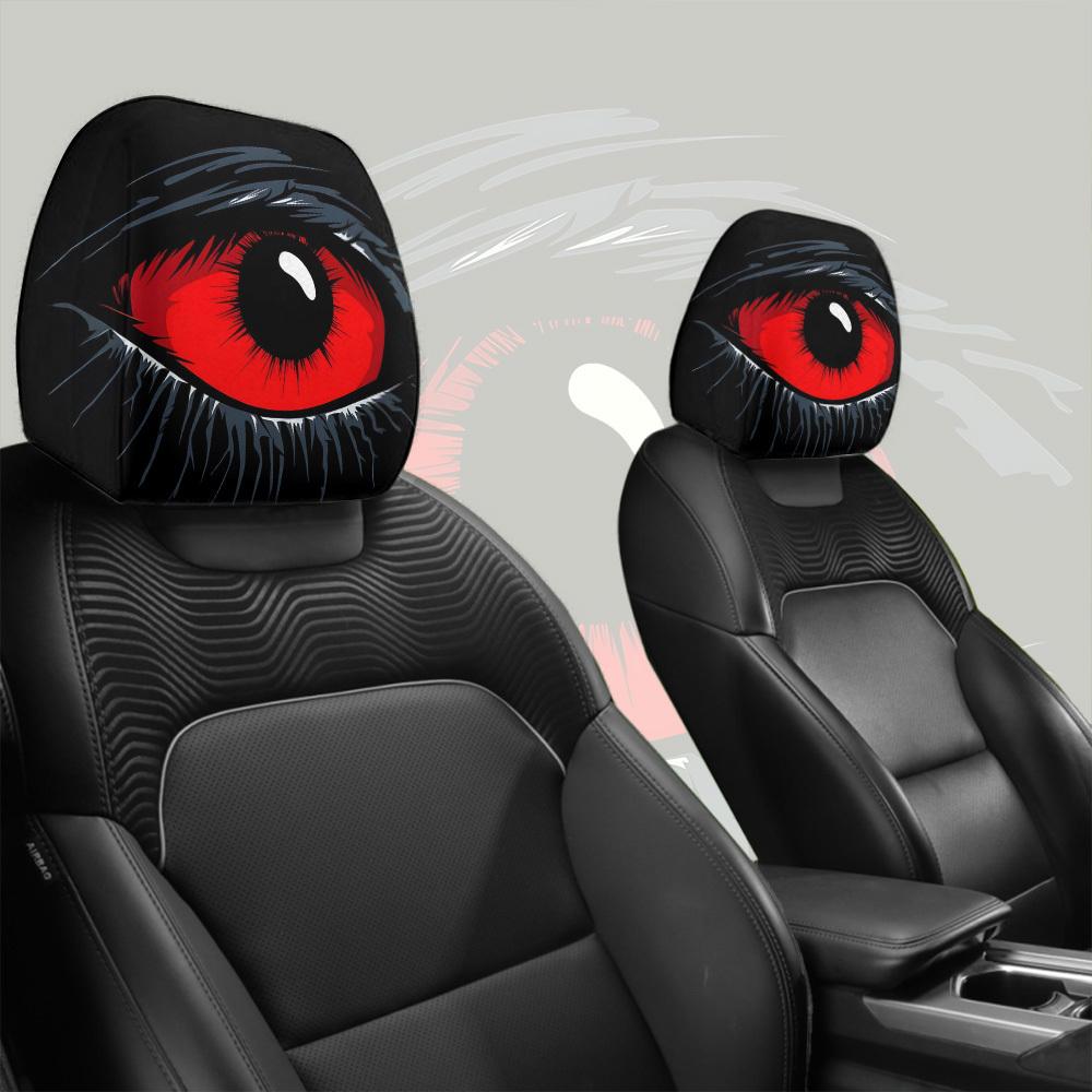 2Pcs Red Devil Eye GM Compatible Car Headrest Covers