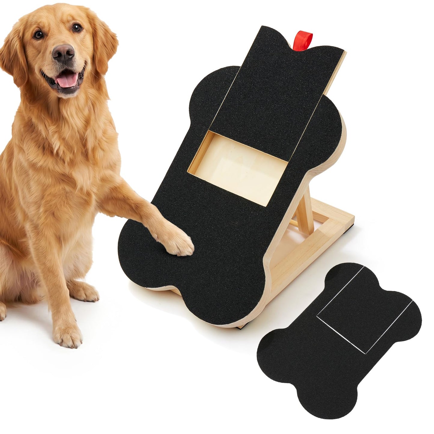 Dog Nail Scratch Board Scratcher Treat Dispenser Non-Slip Wood Sandpaper