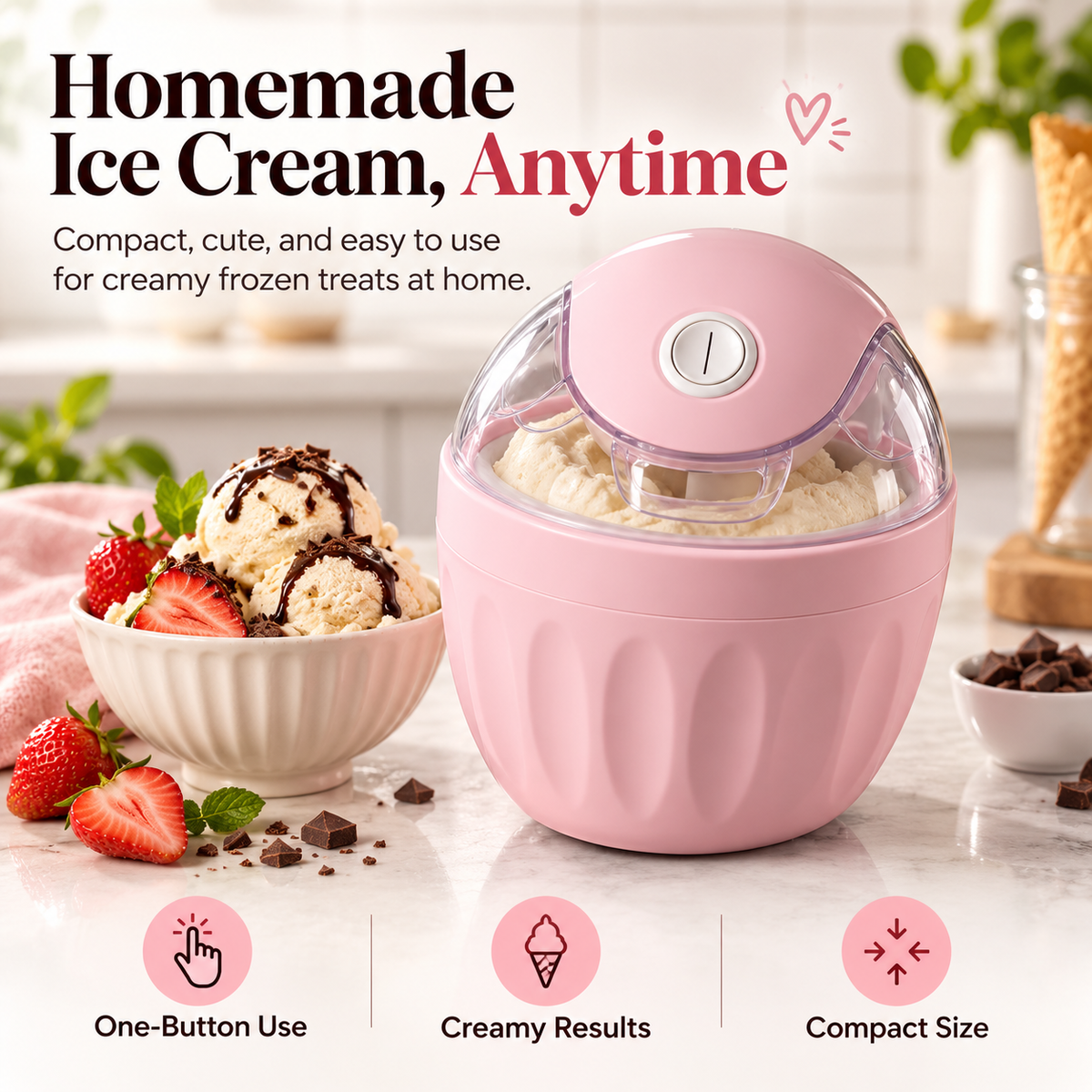 ๐ฆ Mini Homemade Ice Cream Maker โ Compact One-Touch Frozen Dessert Machine