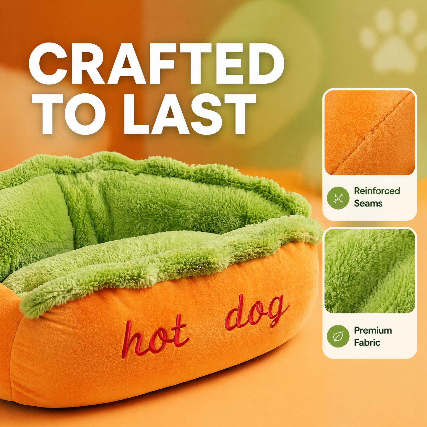 Hot Dog Plush Pet Bed – Ultra-Soft Calming Bed for Dogs & Cats