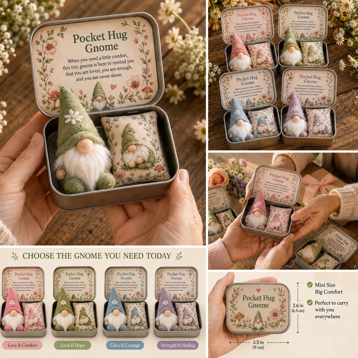 Pocket Hug Gnome Comfort Gift Tin โ Mini Emotional Support Keepsake