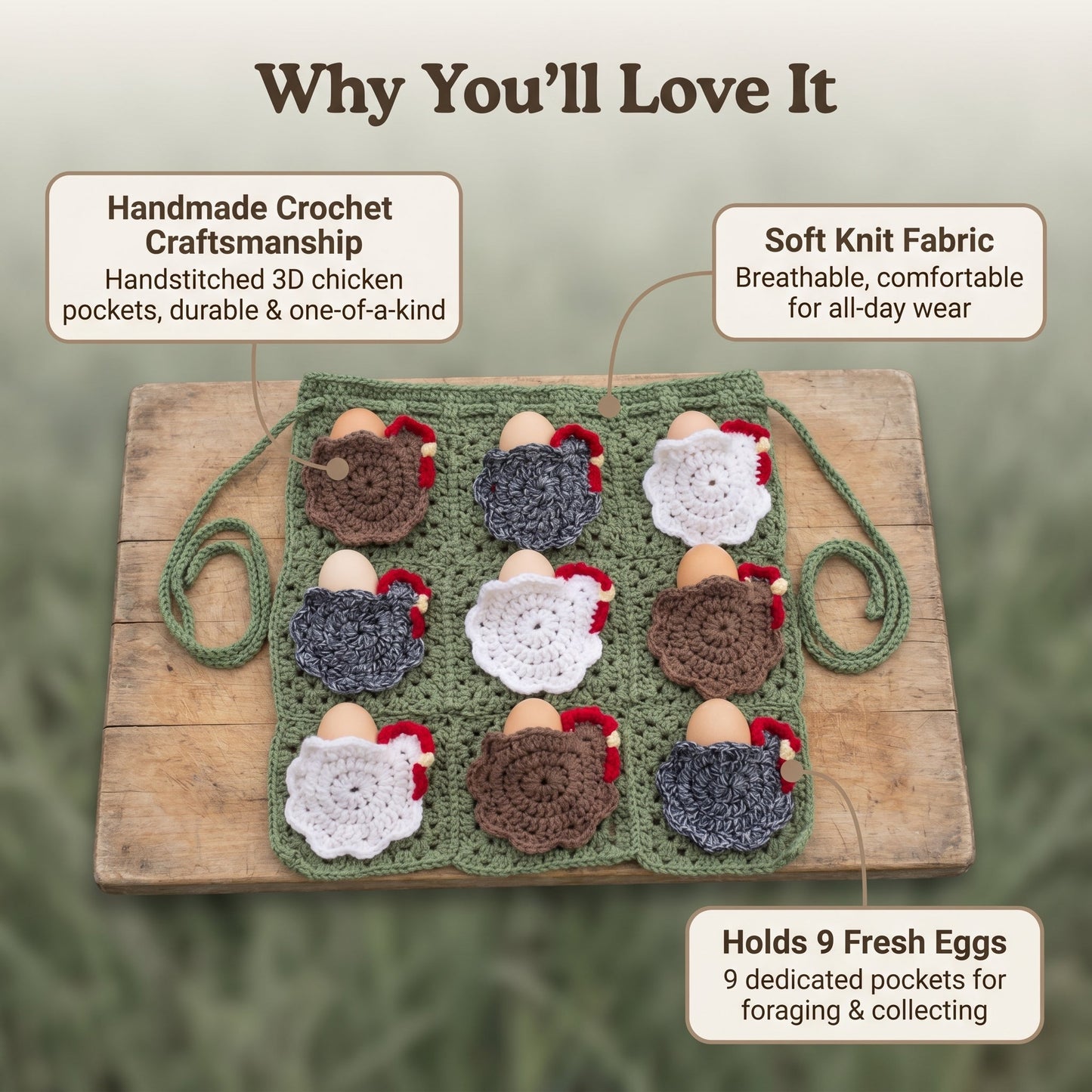 ๐ Handmade Crochet Chicken Egg Apron โ 50% OFF SALE, Now $39.99๐