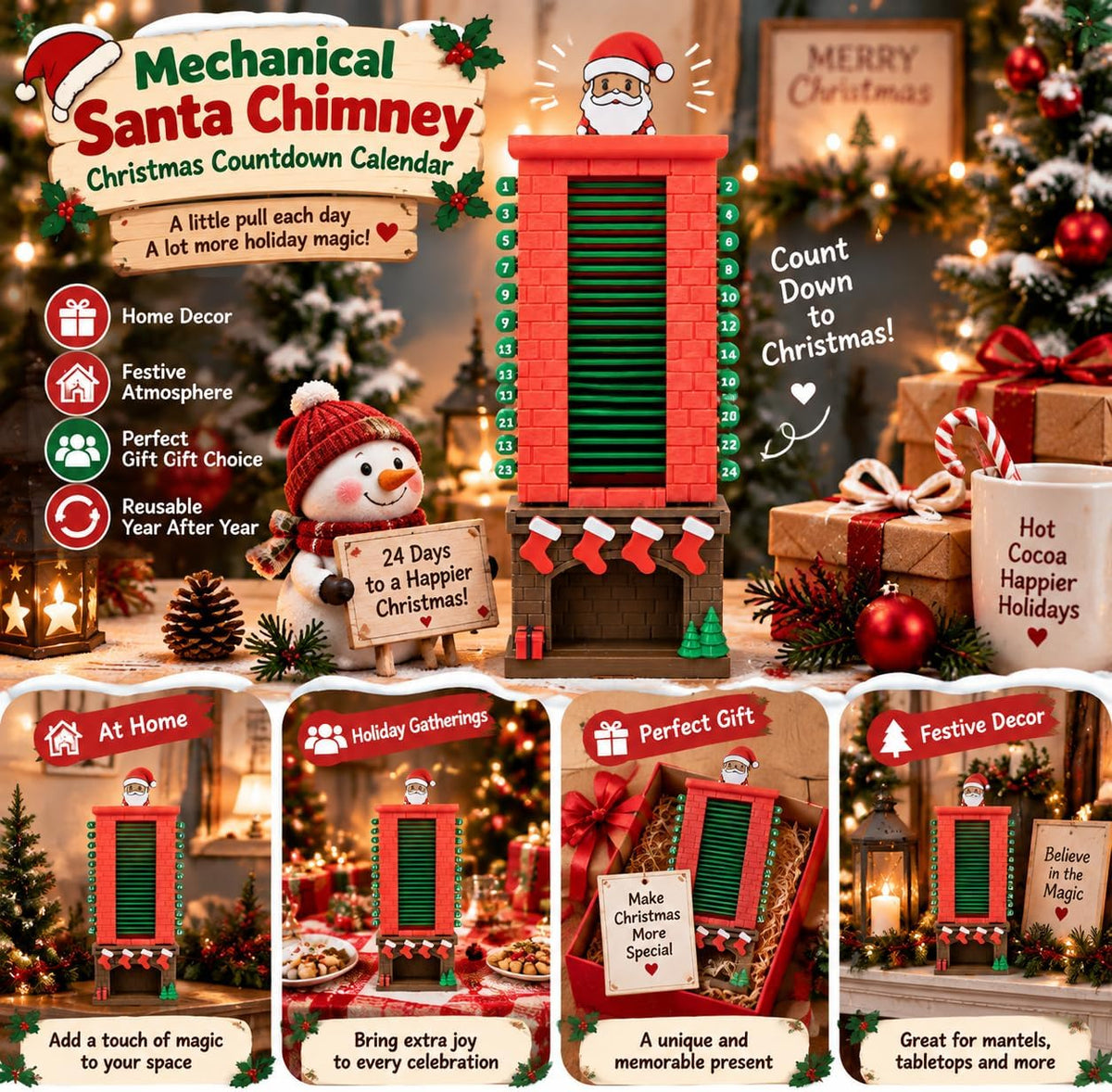 🎅 3D Printed Santa Chimney Advent Calendar – 24-Day Christmas Countdown 🎄