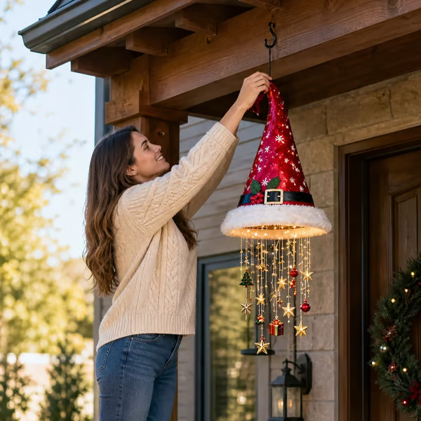 ๐
Lighted Santa Hat Hanging Chandelier ๐ | 3 Styles Warm LED Christmas String Light | Indoor Outdoor Porch Holiday Decor Gift
