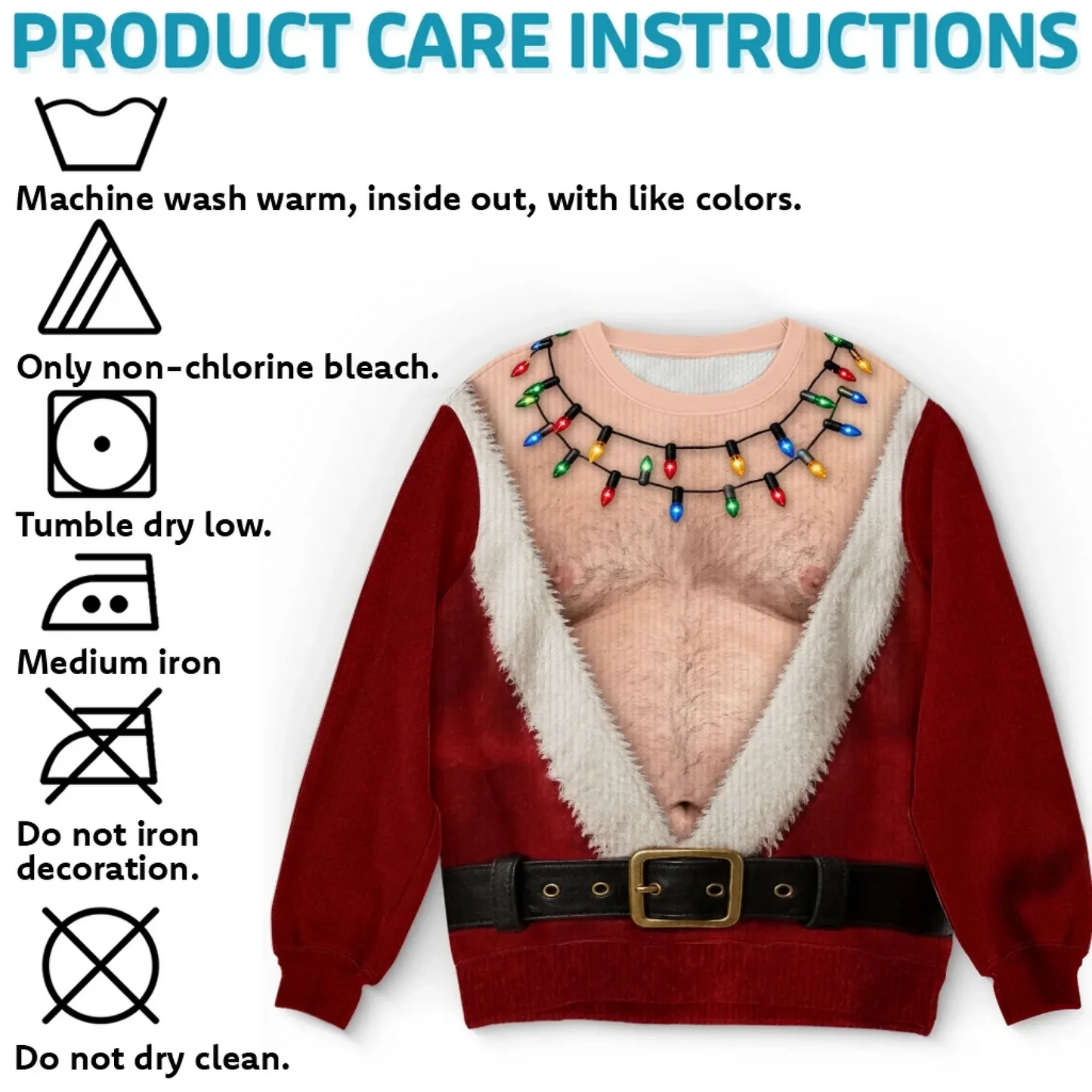 Funny Hairy Chest Santa Light Up Graphic Sweatshirt Christmas Sweater