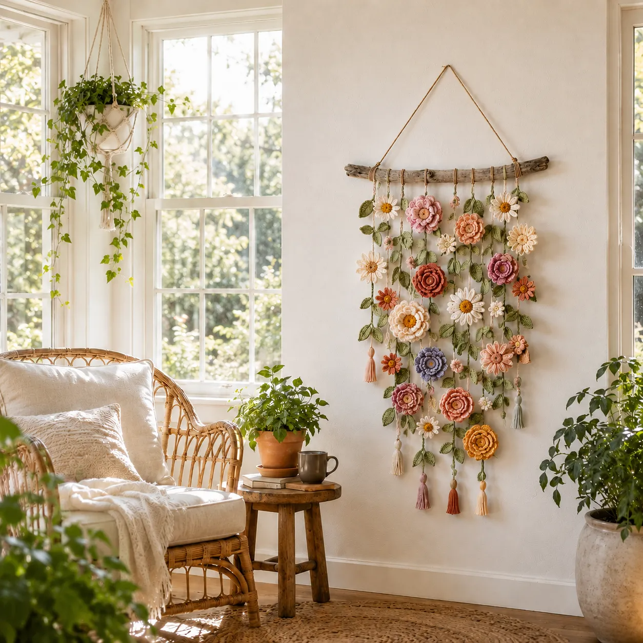 💐Boho Crochet Flower Wall Hanging Decor