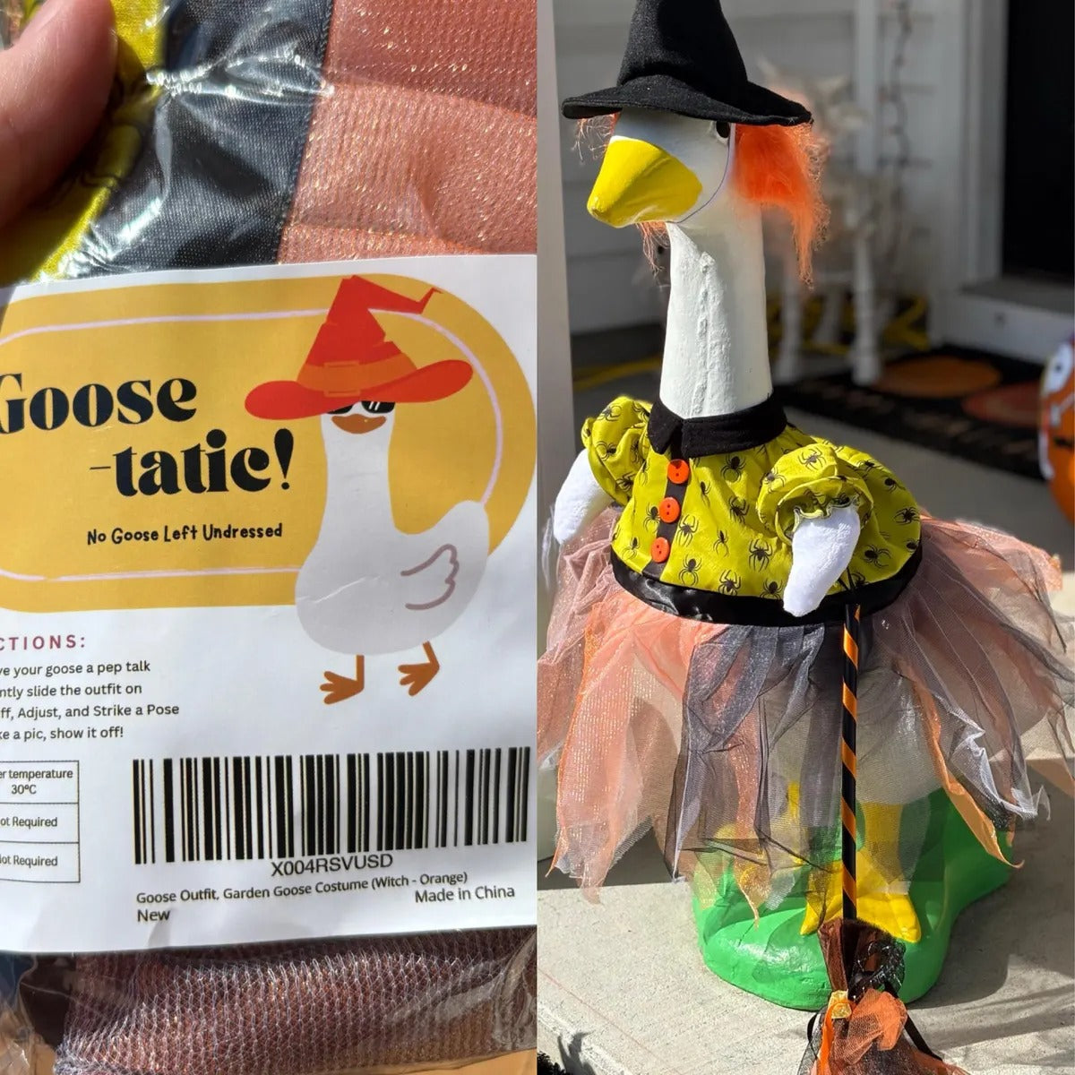 🧙♀️ Halloween Witch Goose Outfit™ – Spooky Fall Porch Decor Costume for 23" Lawn Goose Statue