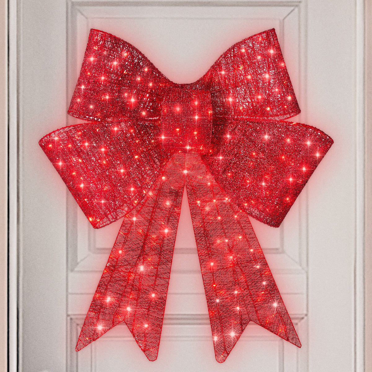 🔥Christmas Sale🎁Pre-Lit Christmas Bow, Large Outdoor LED Lighted Holiday Décor w/ 8 Light Functions, Hook