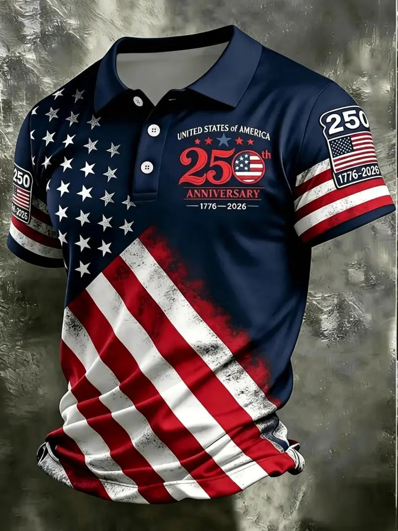 American Flag Polo Shirt for Men, 250th Anniversary 1776-2026