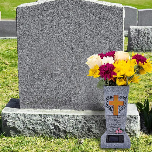 💥Solar LED Grave Vase with Ground Spike for Cemetery Headstones – Memorial Flower Holder