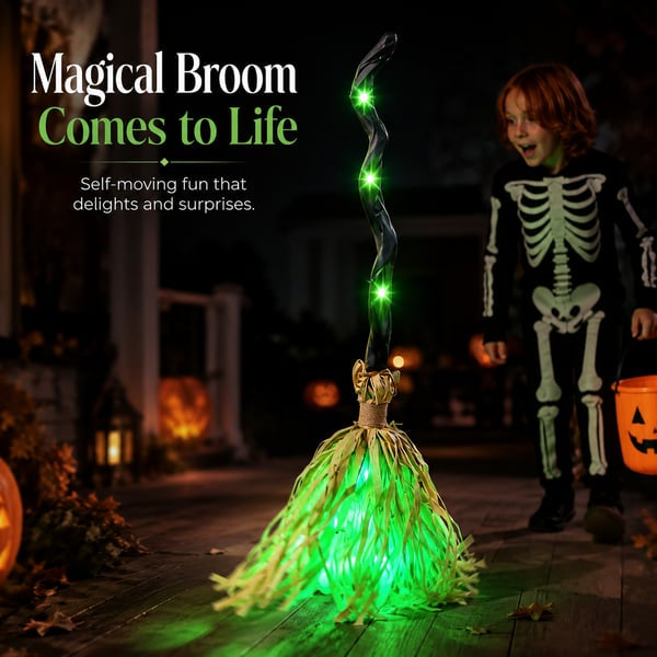 ⭐Animated Moving Witch Broom- Light‑Sound‑Motion