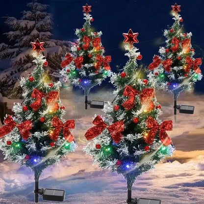 🔥Christmas Sale🎁Christmas 35Inch Solar Lighted Christmas Trees Outdoor, Snow-Flocked Pathway Trees with Multicolor LEDs
