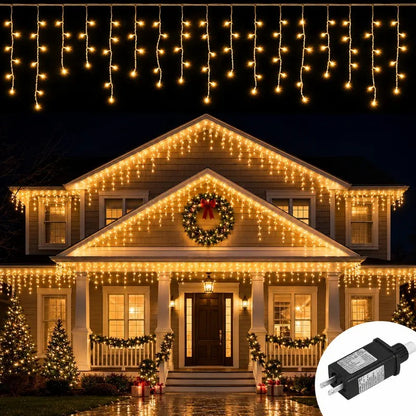 🔥Christmas Sale🎁Christmas Icicle Lights Outdoor, 164FT 1600 LED Remote-Controlled Plug-In Connectable String Lights, 8 Modes, IP65 Waterproof for Roof Eave, Gutters, House, Patio, Tree, Holiday Xmas Decor