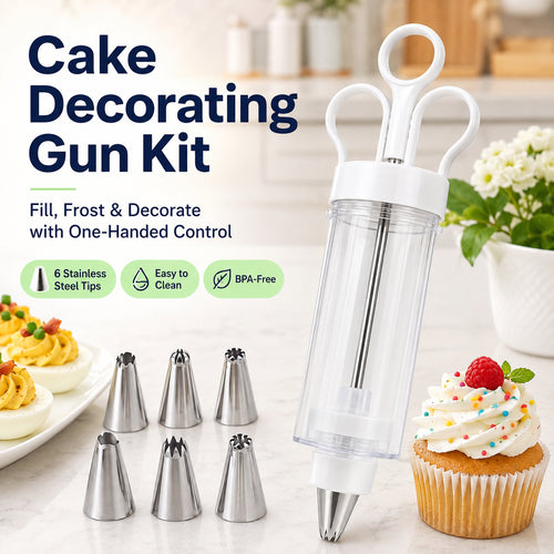 Stainless Steel Cake Decorating Gun Kit – 6 Icing Nozzles & Pastry Piping Set for Cakes, Cupcakes & Desserts