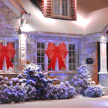 🔥Christmas Sale🎁Pre-Lit Christmas Bow, Large Outdoor LED Lighted Holiday Décor w/ 8 Light Functions, Hook