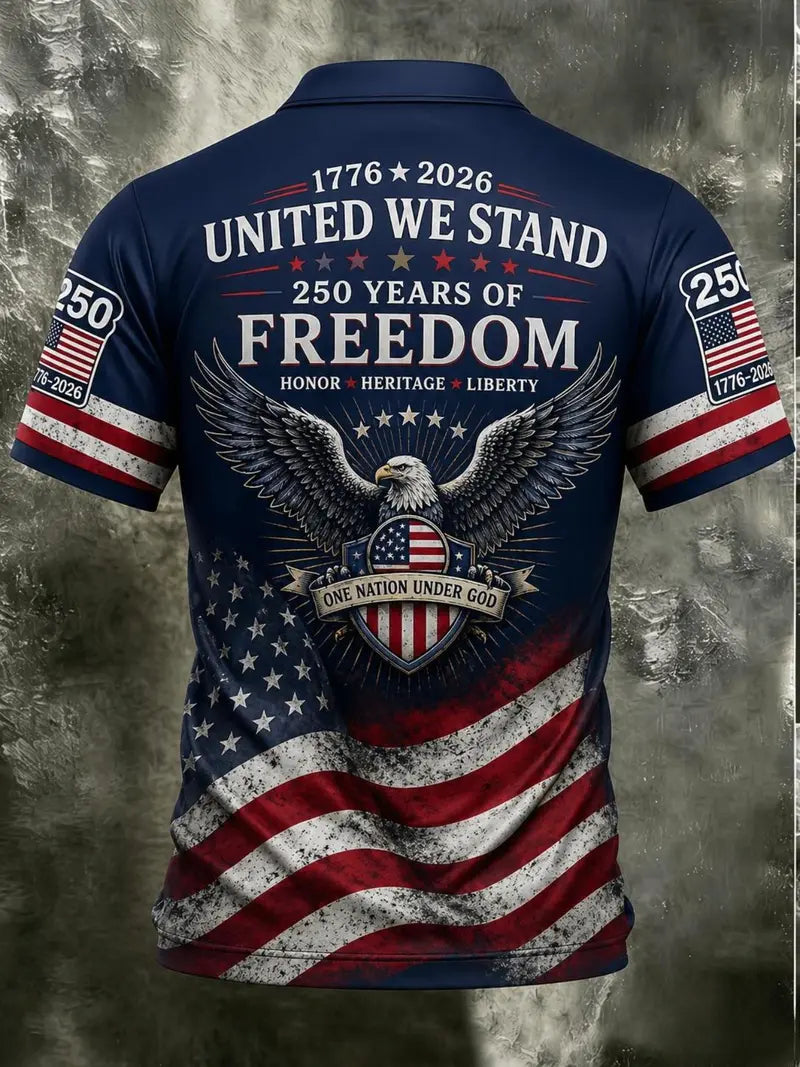 American Flag Polo Shirt for Men, 250th Anniversary 1776-2026