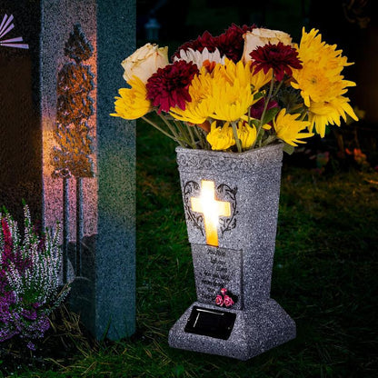 💥Solar LED Grave Vase with Ground Spike for Cemetery Headstones – Memorial Flower Holder