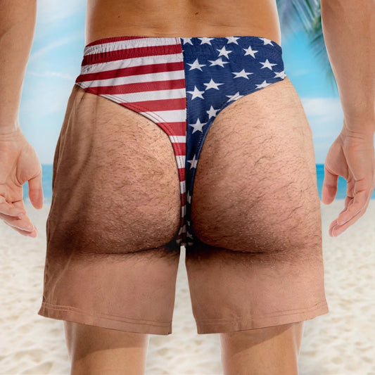 Custom Funny Patriotic Face Swim Trunks for Men