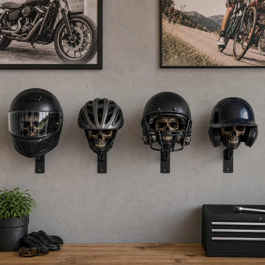 Skull Helmet Wall Mount – Heavy-Duty Biker Helmet & Gear Holder