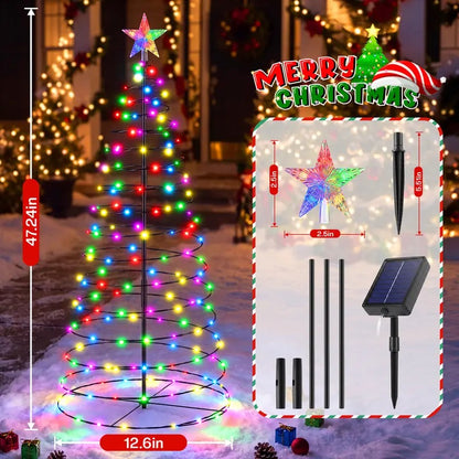 🔥Christmas Sale🎁Christmas Large 47in Solar Spiral Christmas Decorative Lights - 8 Modes, Color Changing Foldable, Solar-Powered