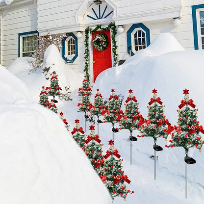 🔥Christmas Sale🎁Christmas 35Inch Solar Lighted Christmas Trees Outdoor, Snow-Flocked Pathway Trees with Multicolor LEDs