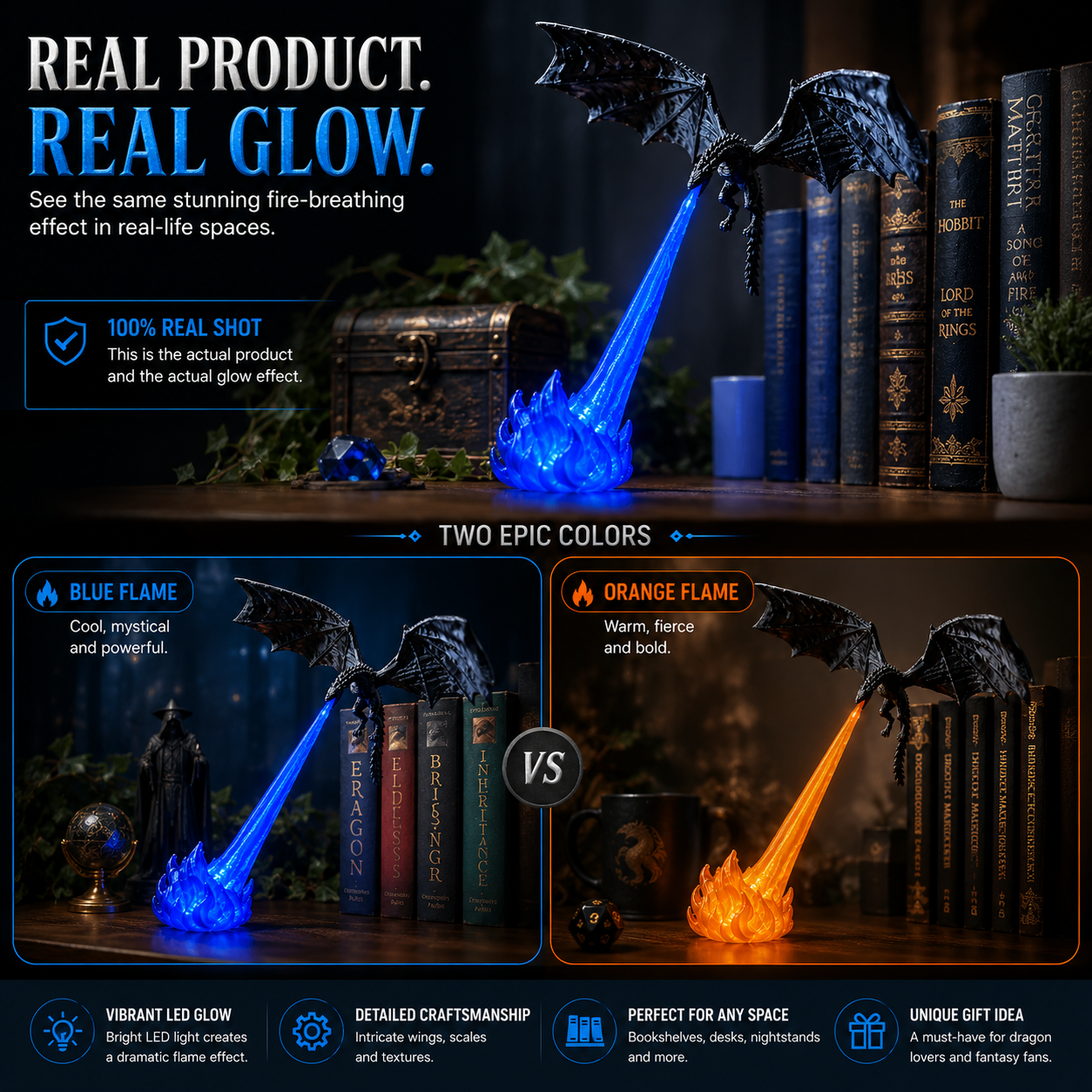 🔥 HOT SALE 🐉 Fire-Breathing Dragon LED Display | Bring Your Bookshelf to Life