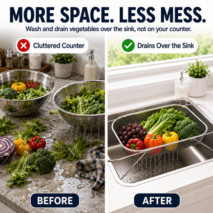 🧺 Stainless Steel Adjustable Over-the-Sink Drainer Basket