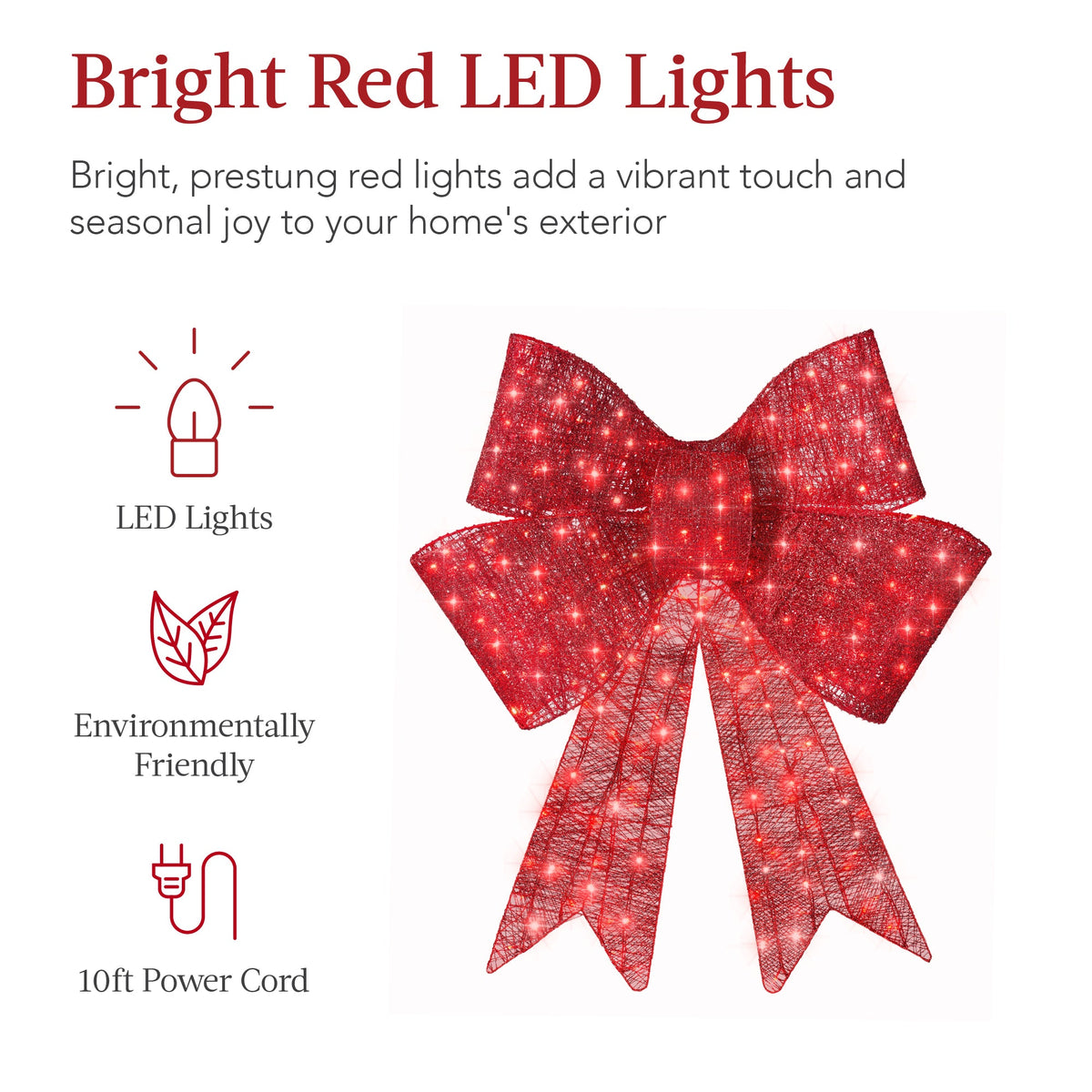 🔥Christmas Sale🎁Pre-Lit Christmas Bow, Large Outdoor LED Lighted Holiday Décor w/ 8 Light Functions, Hook