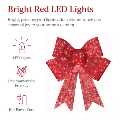 🔥Christmas Sale🎁Pre-Lit Christmas Bow, Large Outdoor LED Lighted Holiday Décor w/ 8 Light Functions, Hook