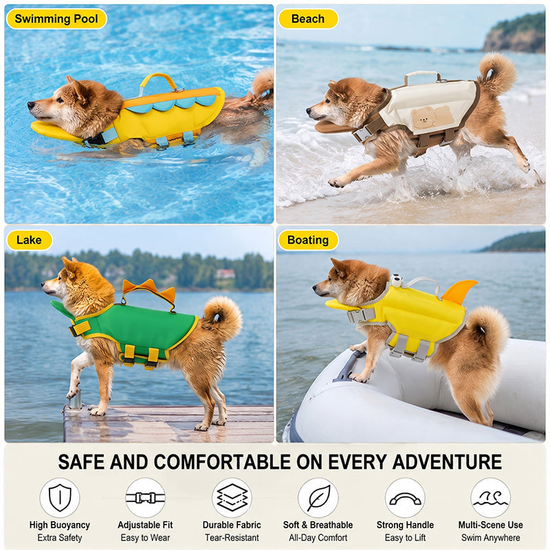 Cute Animal Dog Life Jacket – Fun Swimming Vest for Dogs, Safe & Comfortable Floatation Gear
