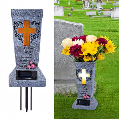 💥Solar LED Grave Vase with Ground Spike for Cemetery Headstones – Memorial Flower Holder