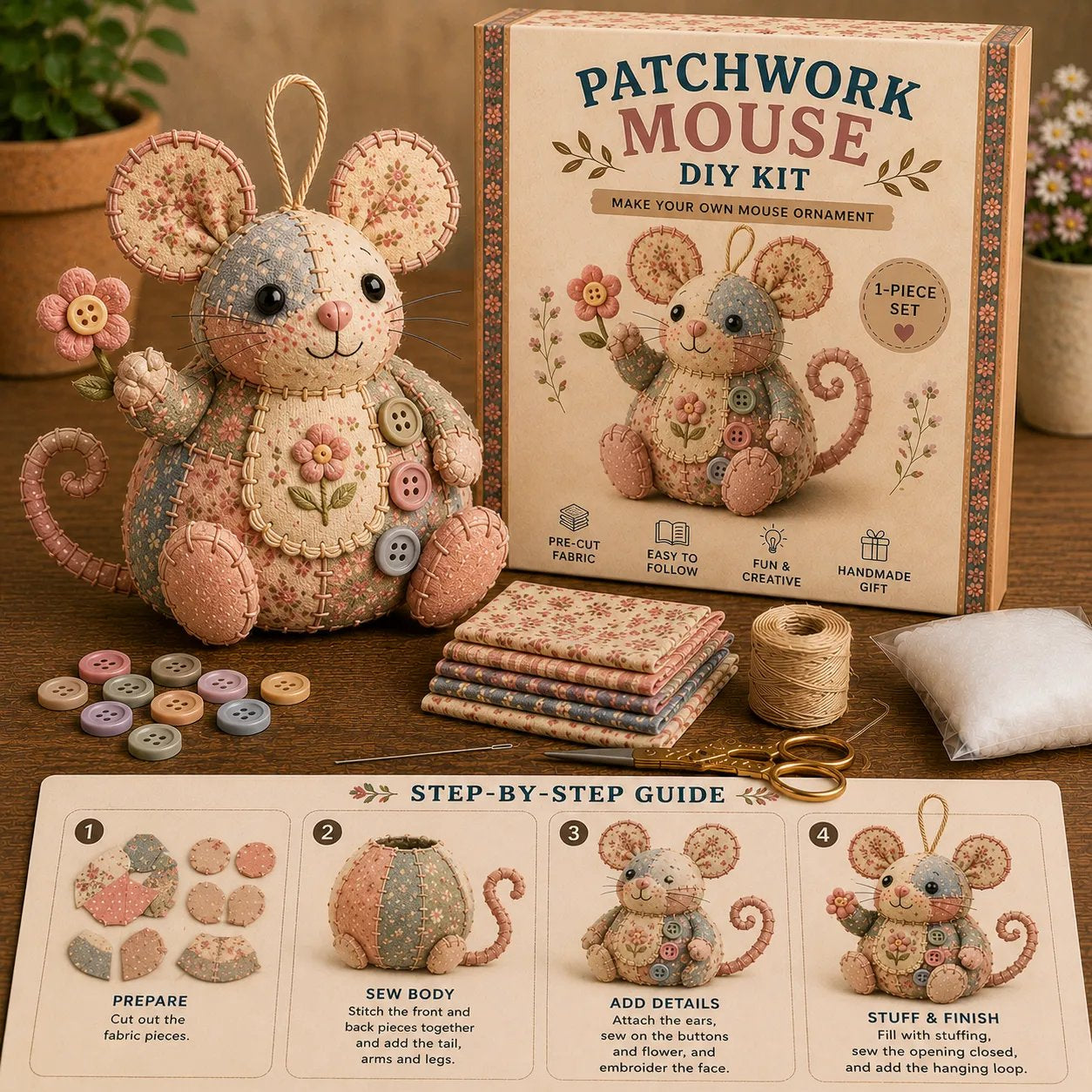 🐭🧵 Patchwork Mouse DIY Kit