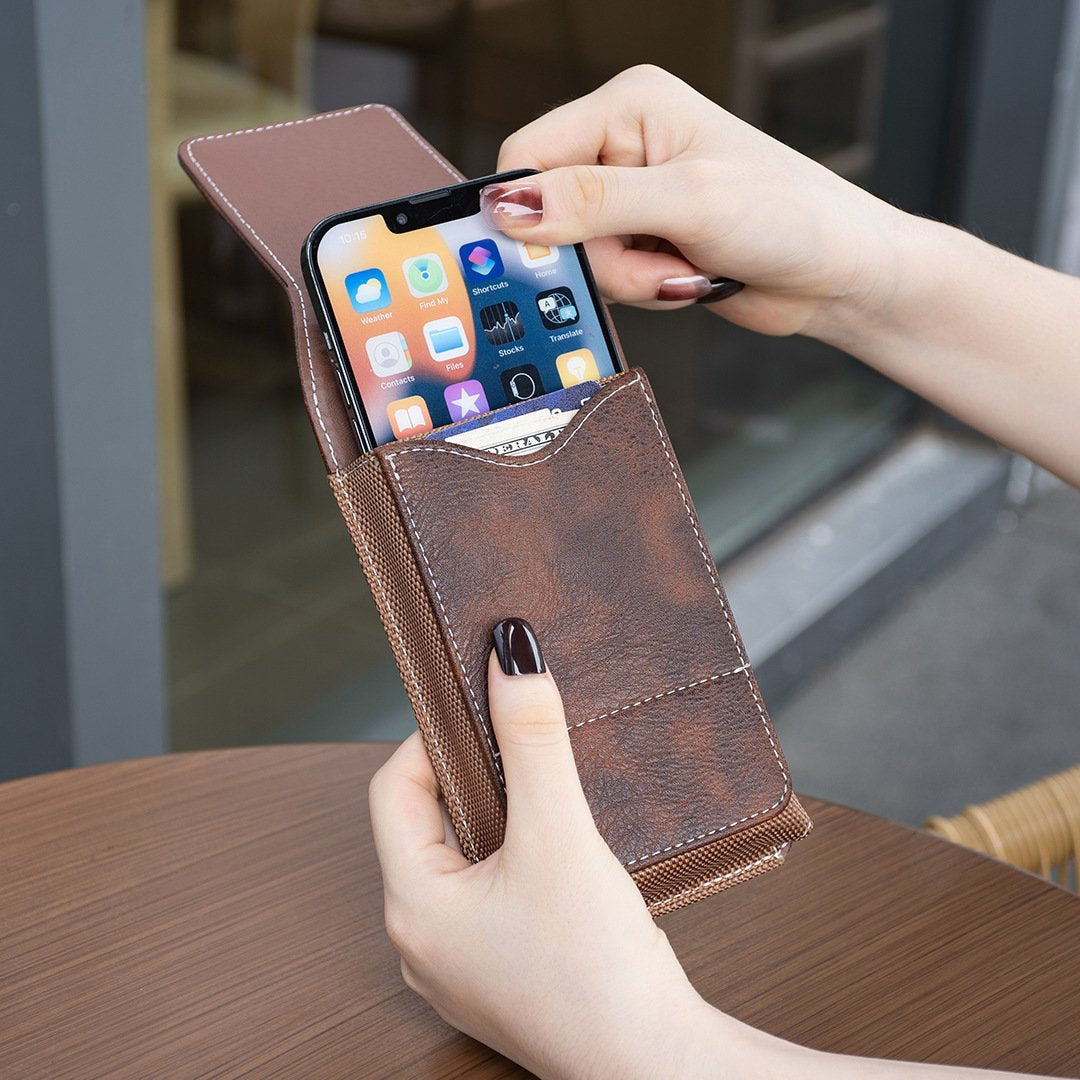 Waist Belt Cell Phone Pouch 📱 Multi-Pocket Leather Card Holder