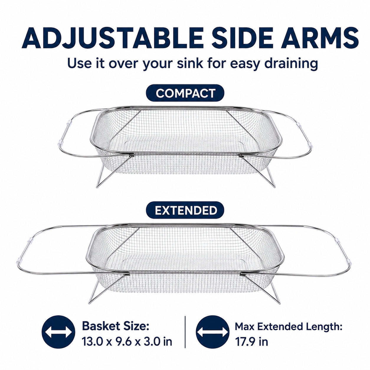🧺 Stainless Steel Adjustable Over-the-Sink Drainer Basket