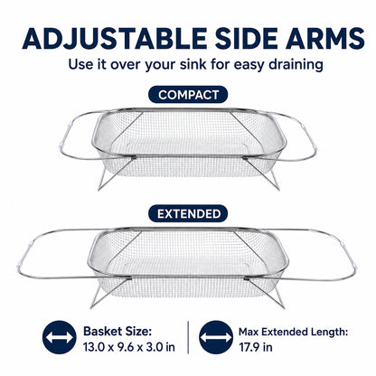 🧺 Stainless Steel Adjustable Over-the-Sink Drainer Basket