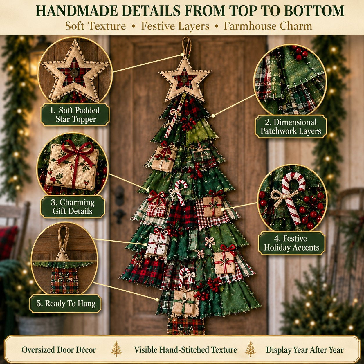 🎄Beginner-Friendly DIY Oversized Patchwork Christmas Tree Door Hanging Kit | Complete Kit with All Tools & Step-by-Step Guide Included 💕