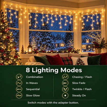🔥Christmas Sale🎁Christmas Icicle Lights Outdoor, 164FT 1600 LED Remote-Controlled Plug-In Connectable String Lights, 8 Modes, IP65 Waterproof for Roof Eave, Gutters, House, Patio, Tree, Holiday Xmas Decor