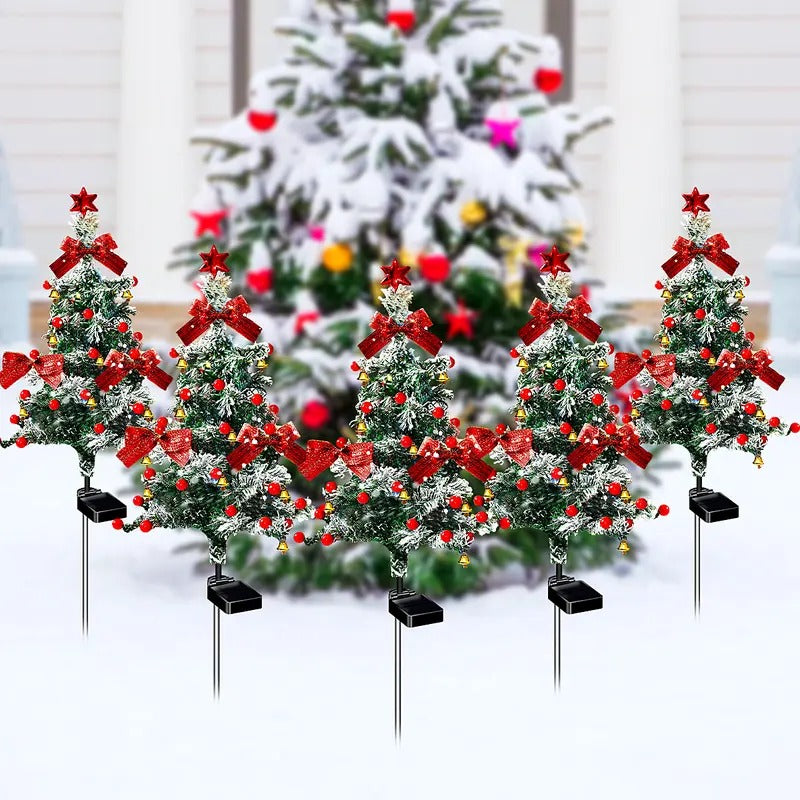 🔥Christmas Sale🎁Christmas 35Inch Solar Lighted Christmas Trees Outdoor, Snow-Flocked Pathway Trees with Multicolor LEDs