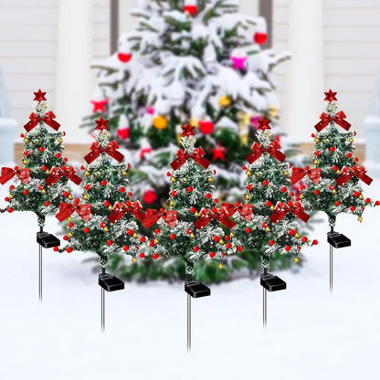 🔥Christmas Sale🎁Christmas 35Inch Solar Lighted Christmas Trees Outdoor, Snow-Flocked Pathway Trees with Multicolor LEDs