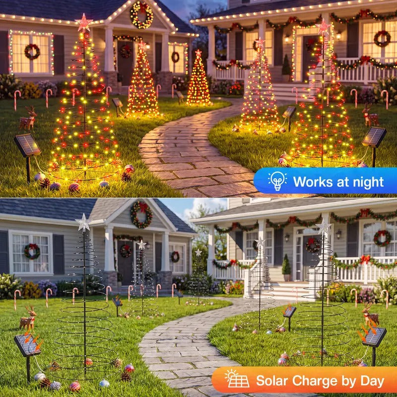 🔥Christmas Sale🎁Christmas Large 47in Solar Spiral Christmas Decorative Lights - 8 Modes, Color Changing Foldable, Solar-Powered
