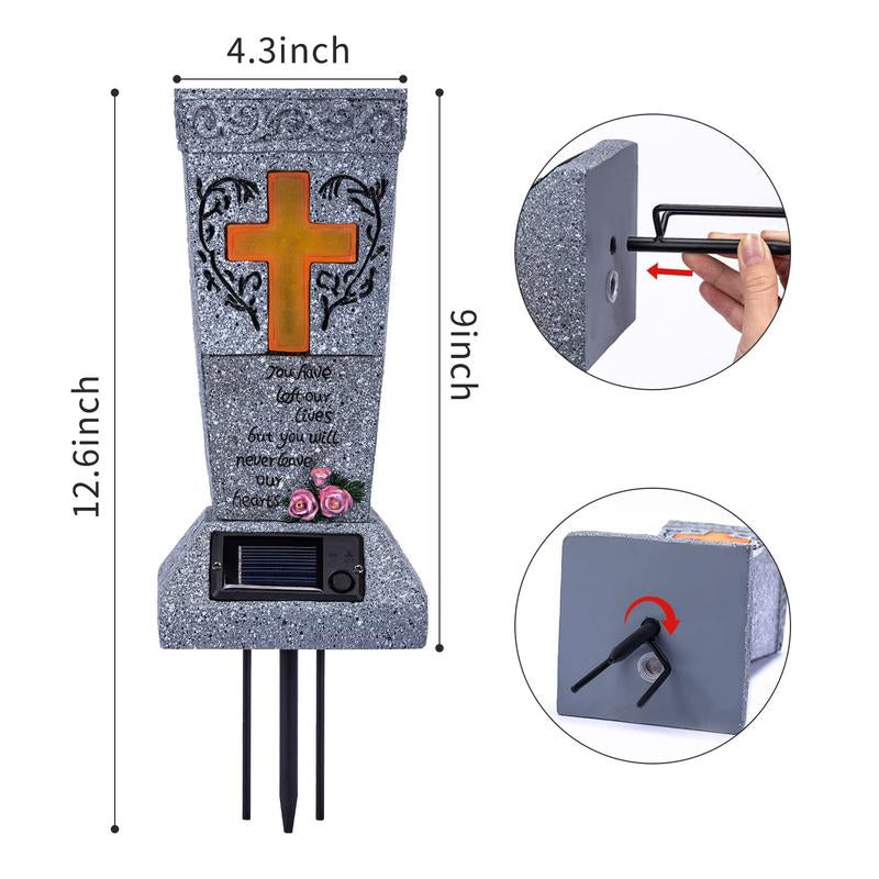 💥Solar LED Grave Vase with Ground Spike for Cemetery Headstones – Memorial Flower Holder