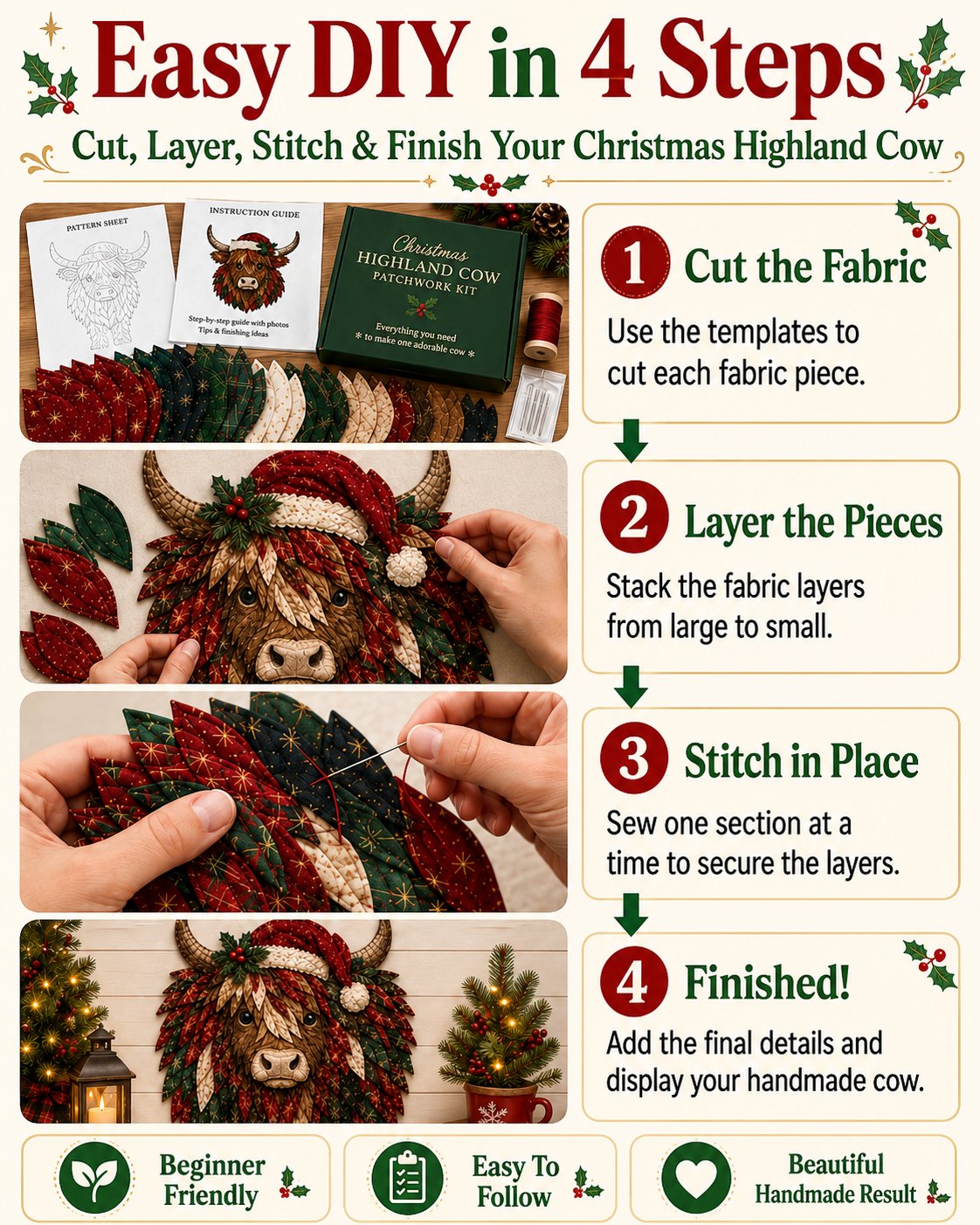 🎄🎅Christmas Woodland Wildlife DIY Patchwork Kit – ✨Create a Festive Handmade Keepsake (📦Buy 2 Free Shipping)