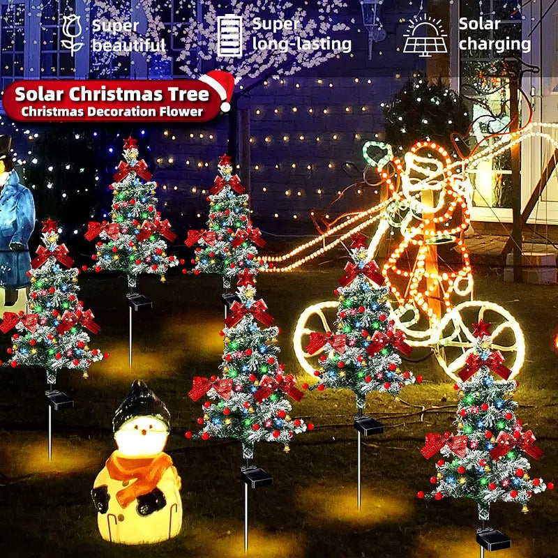 🔥Christmas Sale🎁Christmas 35Inch Solar Lighted Christmas Trees Outdoor, Snow-Flocked Pathway Trees with Multicolor LEDs
